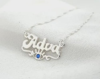Name Necklace with Evil Eye – Personalized Protection Jewelry Gift