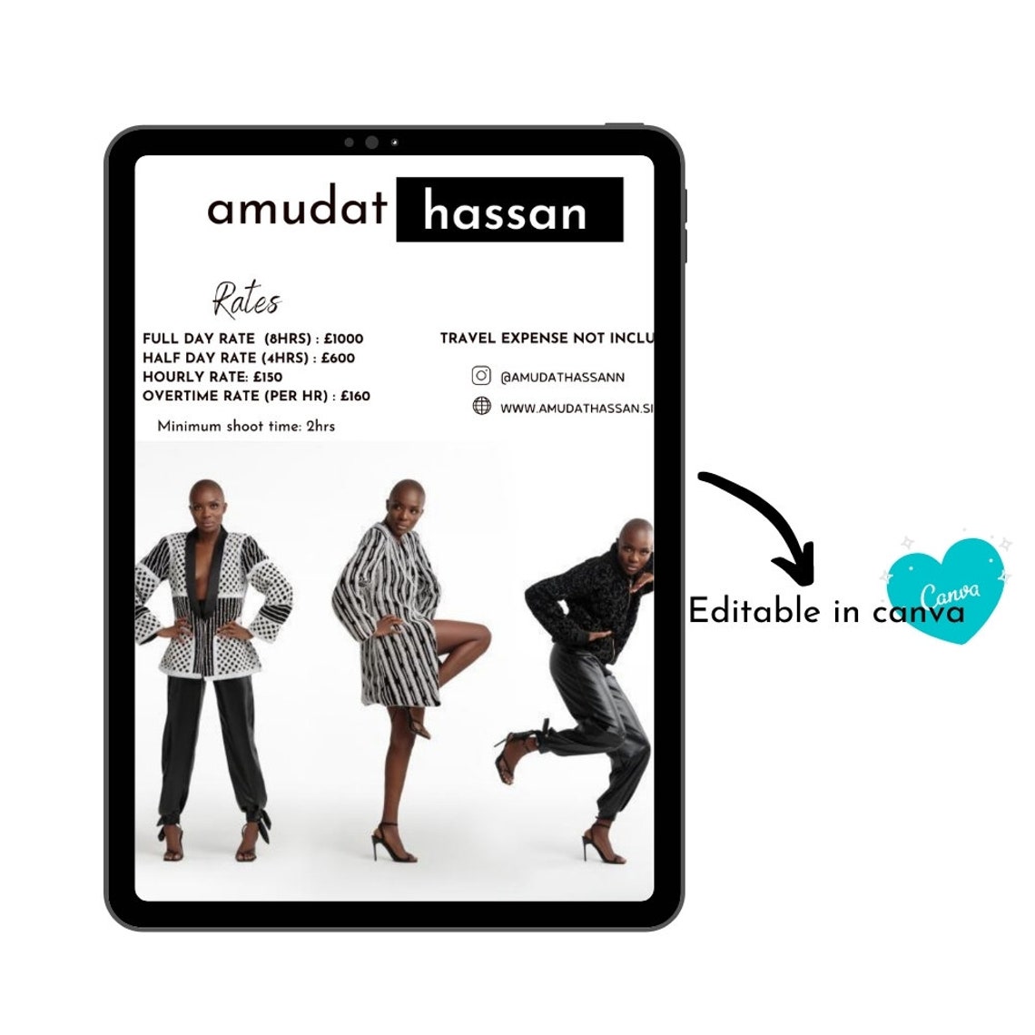 Model Rate Card Modeling Comp Card Fashion Model Rate Etsy