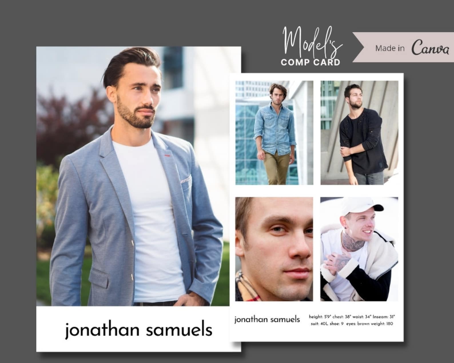 Model Comp Card Male Modeling Comp Card Fashion Model - Etsy
