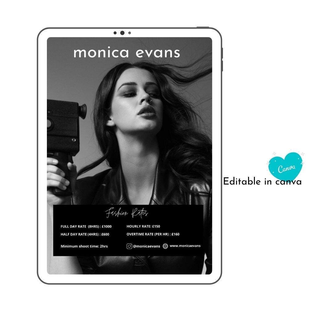 Model Rate Card Modeling Comp Card Fashion Model Rate Etsy