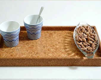 Cork Tray Natural, Modern Serving Tableware, Cork rectangular Tray, Cork Table Decor, Sustainable Cork Tray