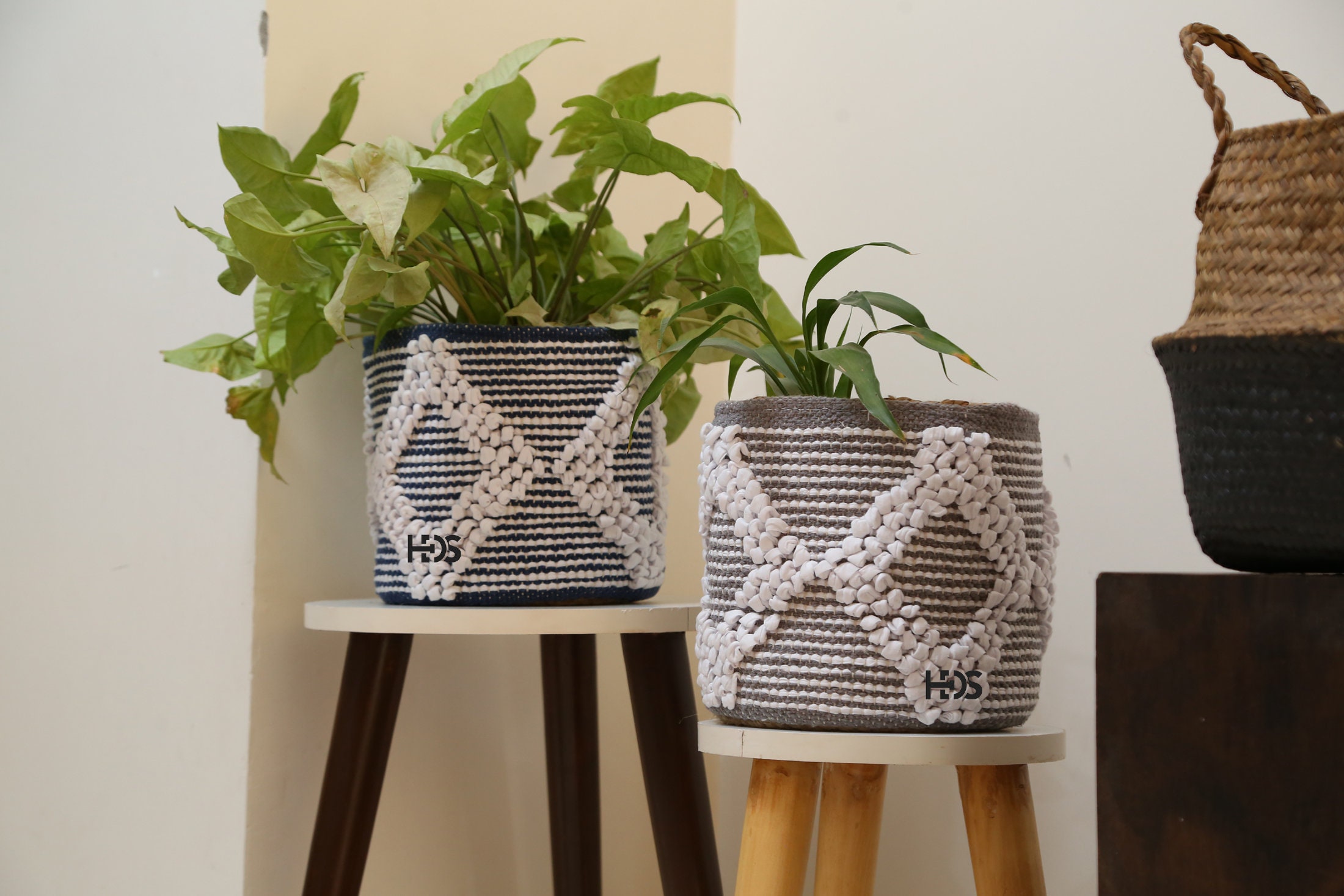 Coton et Jute Boho Planter, Magnifique Panier de Rangement Tendance. Planteur Intérieur, Planteur Él