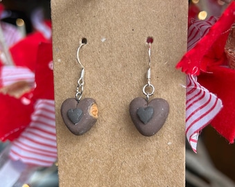 Handmade Chocolate Truffle Heart Earrings – Sterling Silver-Plated Hooks