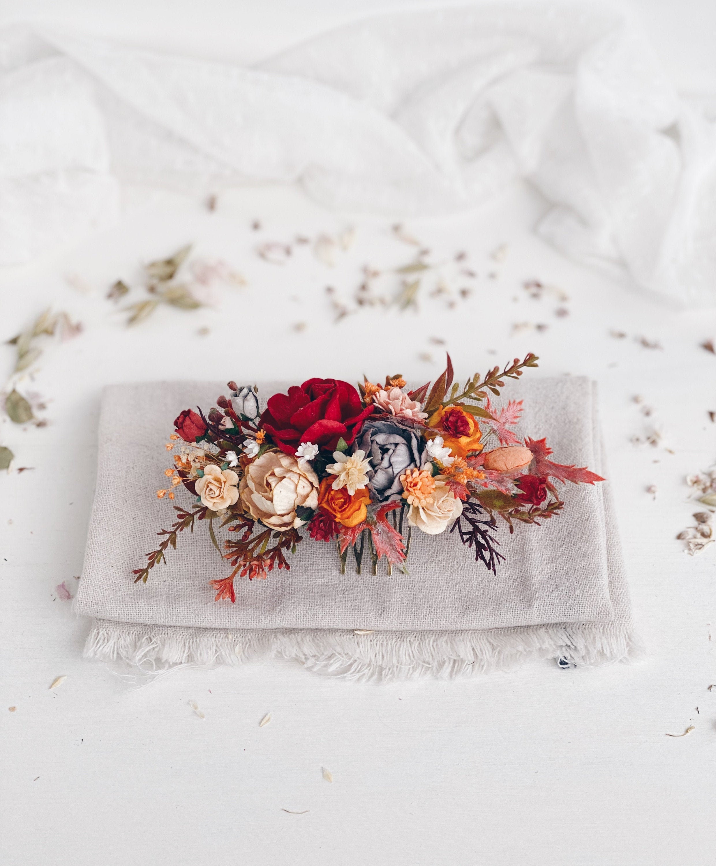 Flower Hair comb Burgundy flower hair comb Fall Wedding Etsy