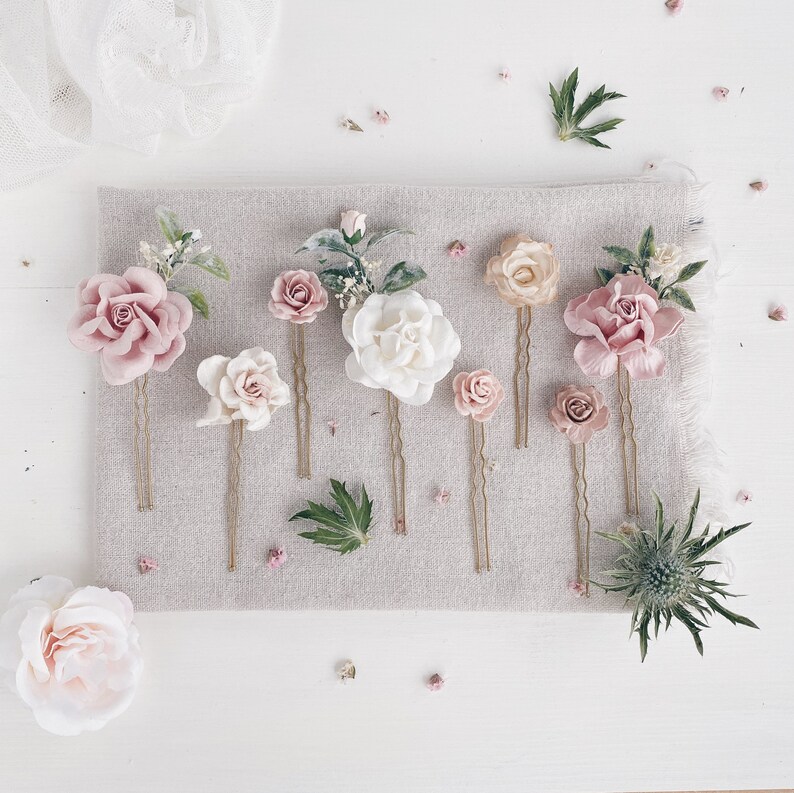 Flower Hair Pins Blush Flower Hair Pins Navy Wedding Flower Etsy