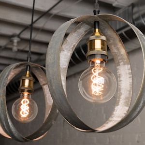 Rustic Metal Pendant Light - Made from Reclaimed Wine Barrels