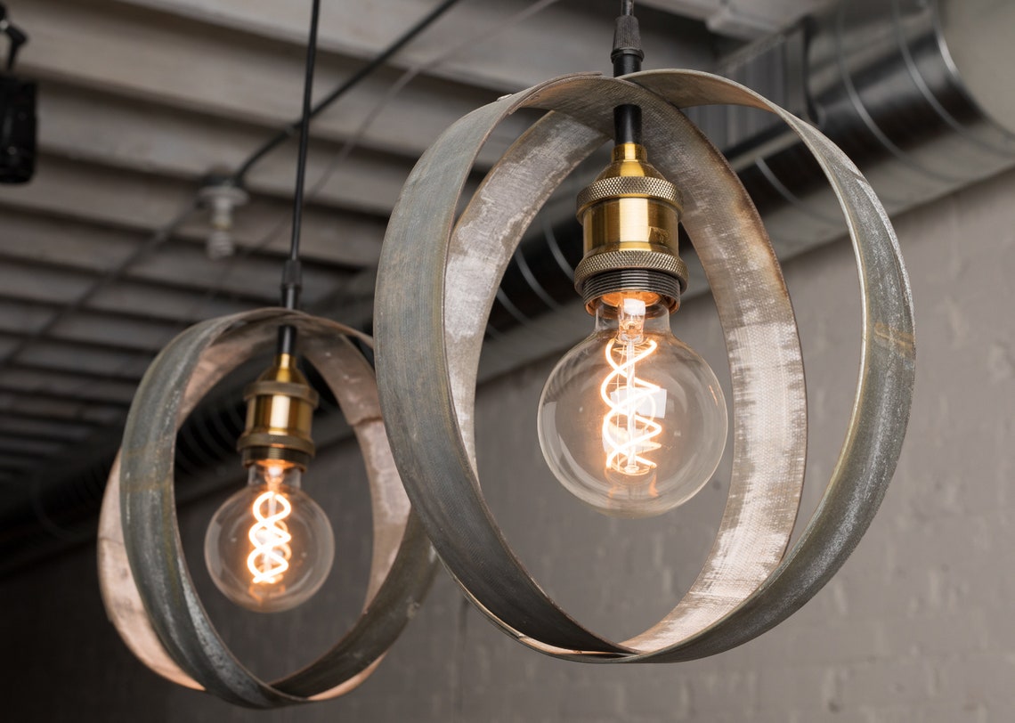Rustic Metal Pendant Light Made From Reclaimed Wine Barrels Etsy
