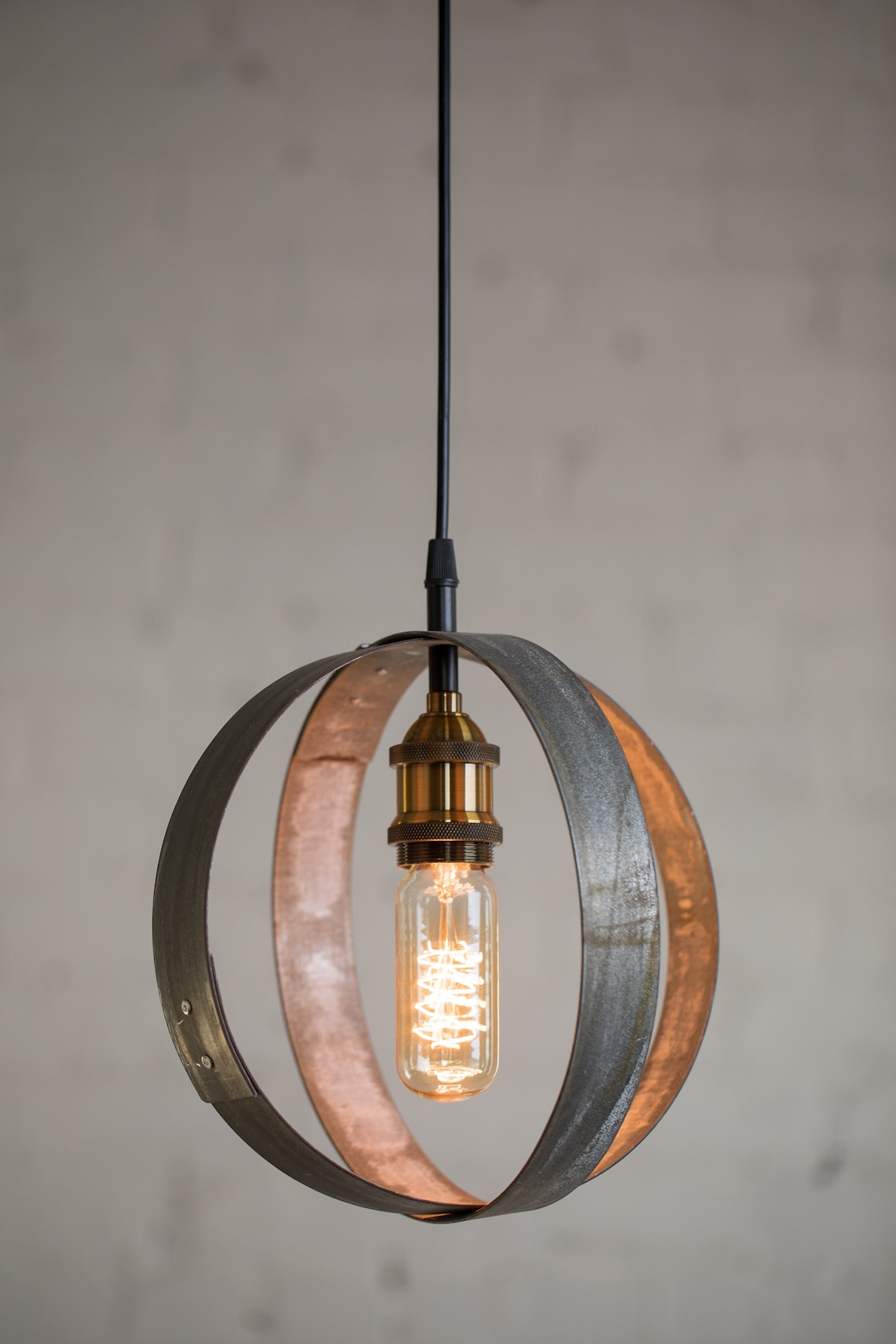 Rustic Metal Pendant Light Made From Reclaimed Wine Barrels Etsy