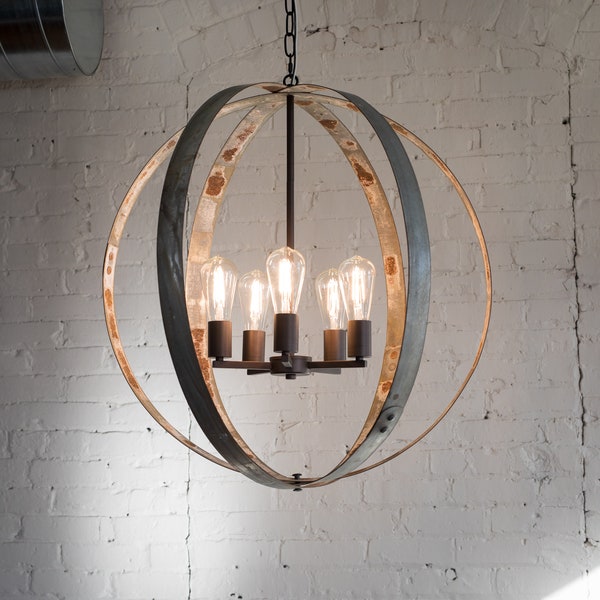 Steel Metal Chandelier - Wine Barrel Stave Chandelier - Made from reclaimed California wine barrels - 100% Recycled and Free Shipping