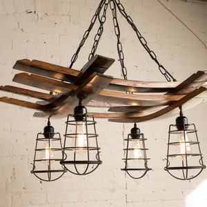 Reclaimed Wine Barrel Chandelier: Rustic Edison Bulb Light Fixture