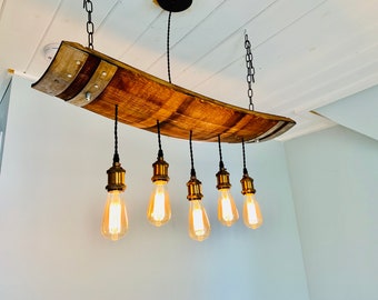 Wine Barrel Stave Chandelier - Made from reclaimed California wine barrels - 100% Recycled and Free Shipping