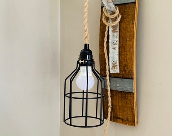 Wooden Wall Sconce - Hardwire or 15 ft plug-in cord - Wine Barrel & Galvanized