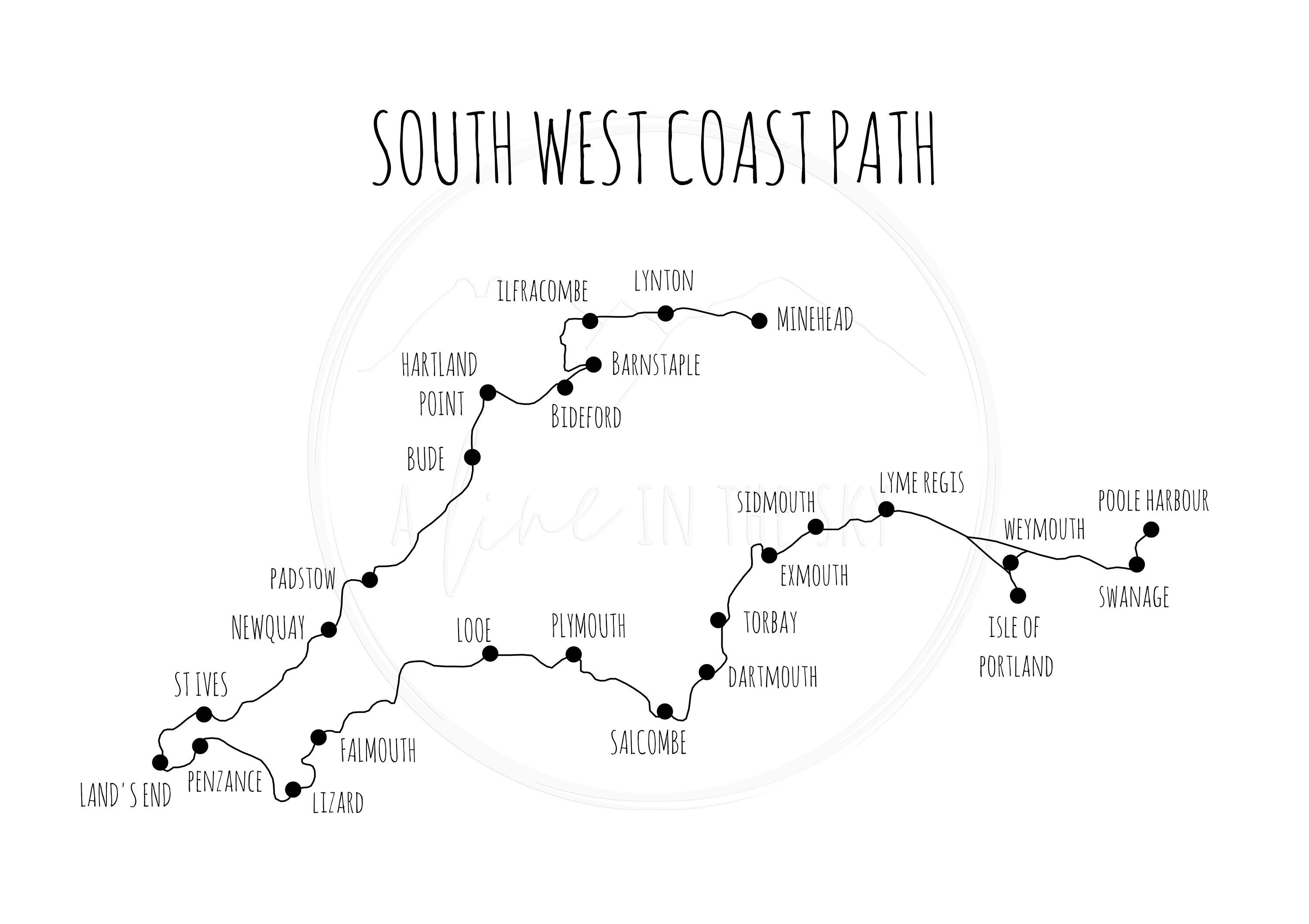 South West Coast Path Print Long Distance Walk Print Etsy