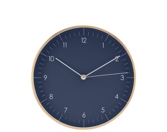 Modern, silent wall clock without ticking with second hand, minimalist decoration, design quartz wall clock, moving gift, azure blue & gold