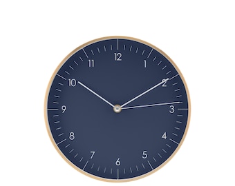 Modern, silent wall clock without ticking with second hand, minimalist decoration, designer quartz wall clock, moving gift, azure blue & gold