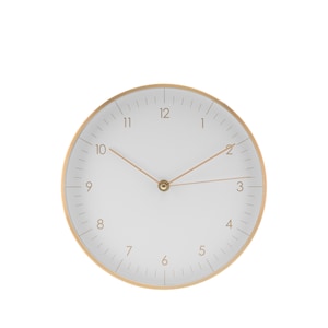 Minimalist, simple design quartz wall clock without noise, with second hand, easy-to-read digits, timeless design, white, matte gold