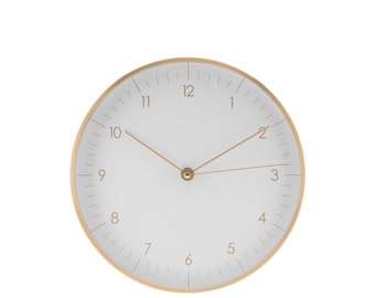Minimalist, simple design quartz wall clock, silent, wall decoration, easy-to-read numerals, timeless design, white, matte gold