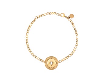 Hochwertiges Coin Armband mit Raute, schönes Flora Armband aus Edelstahl, minimalistisches Design, Geschenk für die Freundin, Liebe Schmuck