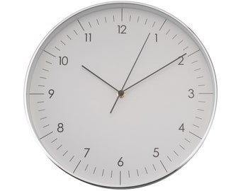 Geräuschlose, schlichte Wanduhr ohne Ticken mit Sekundenzeiger, große Uhr, Hausdeco, Einweihungsparty, modernes Design, trendig, Silber Matt
