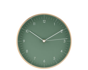 Simple, silent wall clock with second hand without ticking, wall decoration, housewarming party, quartz wall clock high quality, olive green & gold