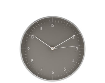 Minimalist silent wall clock without ticking with second hand, high quality quartz movement without ticking, clock with large numbers, grey