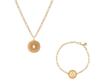 Conjunto elegante de colar e pulseira vintage, com design de diamantes, joias de alta qualidade, estilo vintage, presente especial para namorada, ideal para usar em camadas.
