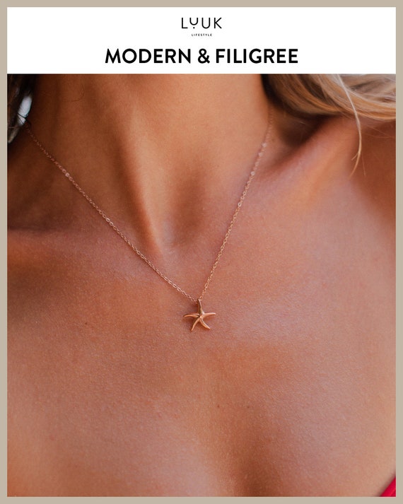 LUUK LIFESTYLE Moderne ketting met hanger van waterbestendig roestvrij staal, cadeau voor dames, geluksbrenger voor vrouwen en meisjes, vrouwelijk & filigraan, ketting met ster, roségoud