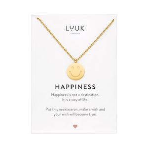 Happiness friendship necklace with smiley coin pendant I Happy Smile Face plate I Stainless steel chain I Gift for girlfriend I Lucky charm