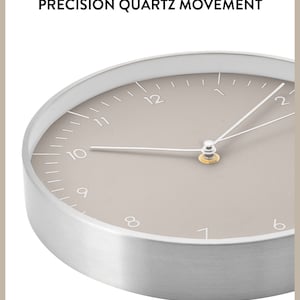 Simple, silent wall clock with time hand, wall decoration, high-quality quartz movement, timeless and modern clock, warm grey image 3