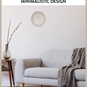 Simple, silent wall clock with time hand, wall decoration, high-quality quartz movement, timeless and modern clock, warm grey image 4