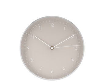 Simple, silent wall clock with time hand, wall decoration, high-quality quartz movement, timeless and modern clock, warm grey