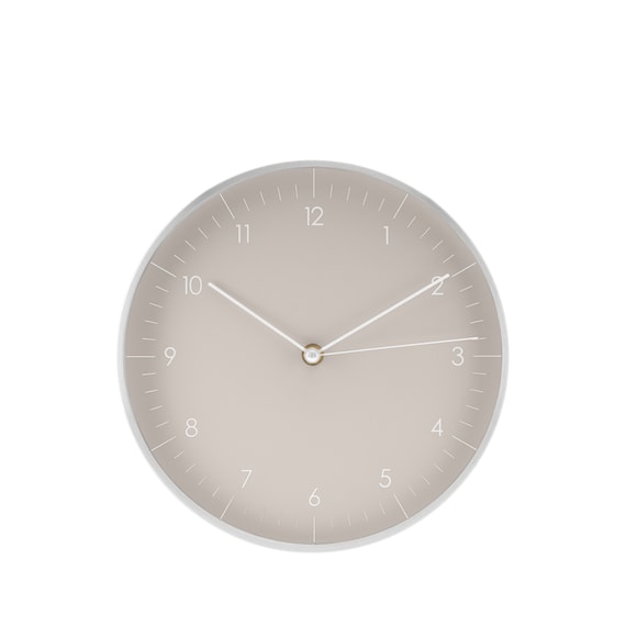 Schlichte, geräuschlose Wanduhr ohne Ticken mit Zeitzeiger , Wanddeko, hochwertiges Quarzuhrwerk, zeitlose und moderne Uhr, warmes Grau
