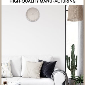 Simple, silent wall clock with time hand, wall decoration, high-quality quartz movement, timeless and modern clock, warm grey image 6