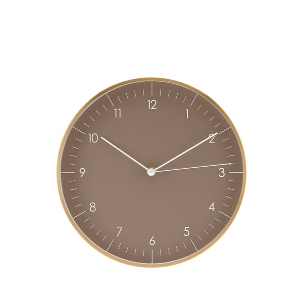 Modern wall clock with silent quartz movement in Scandinavian design without ticking, simple decoration for the home, kitchen clock, brown and gold