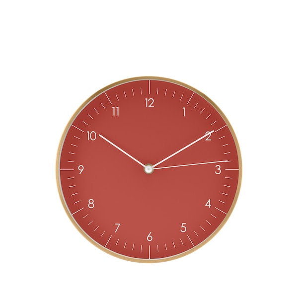 Horloge murale de haute qualité (24 cm) sans tic-tac au design nordique, décoration pour le salon, la cuisine, la salle à manger, le couloir, 24 cm rouge et or