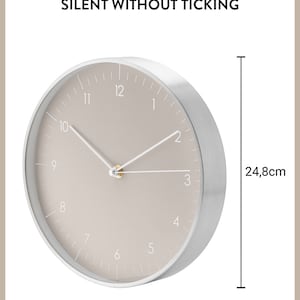 Simple, silent wall clock with time hand, wall decoration, high-quality quartz movement, timeless and modern clock, warm grey image 2