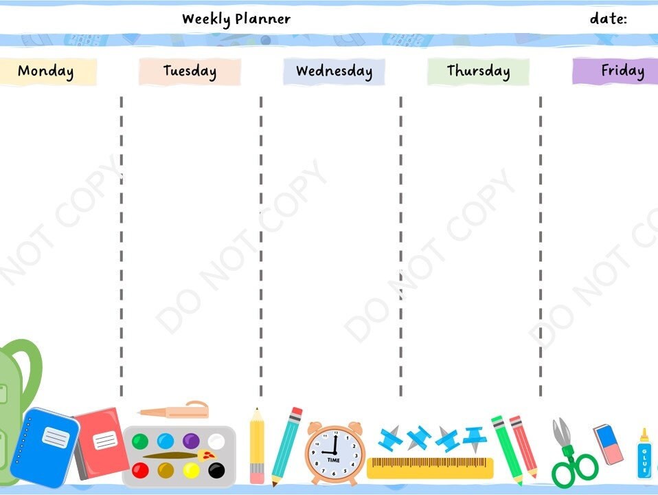 Printable Kid's Weekly School Planner - Etsy