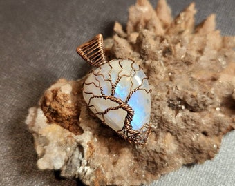 Handmade Wire Wrapped Rainbow Moonstone Tree of Life Pendant