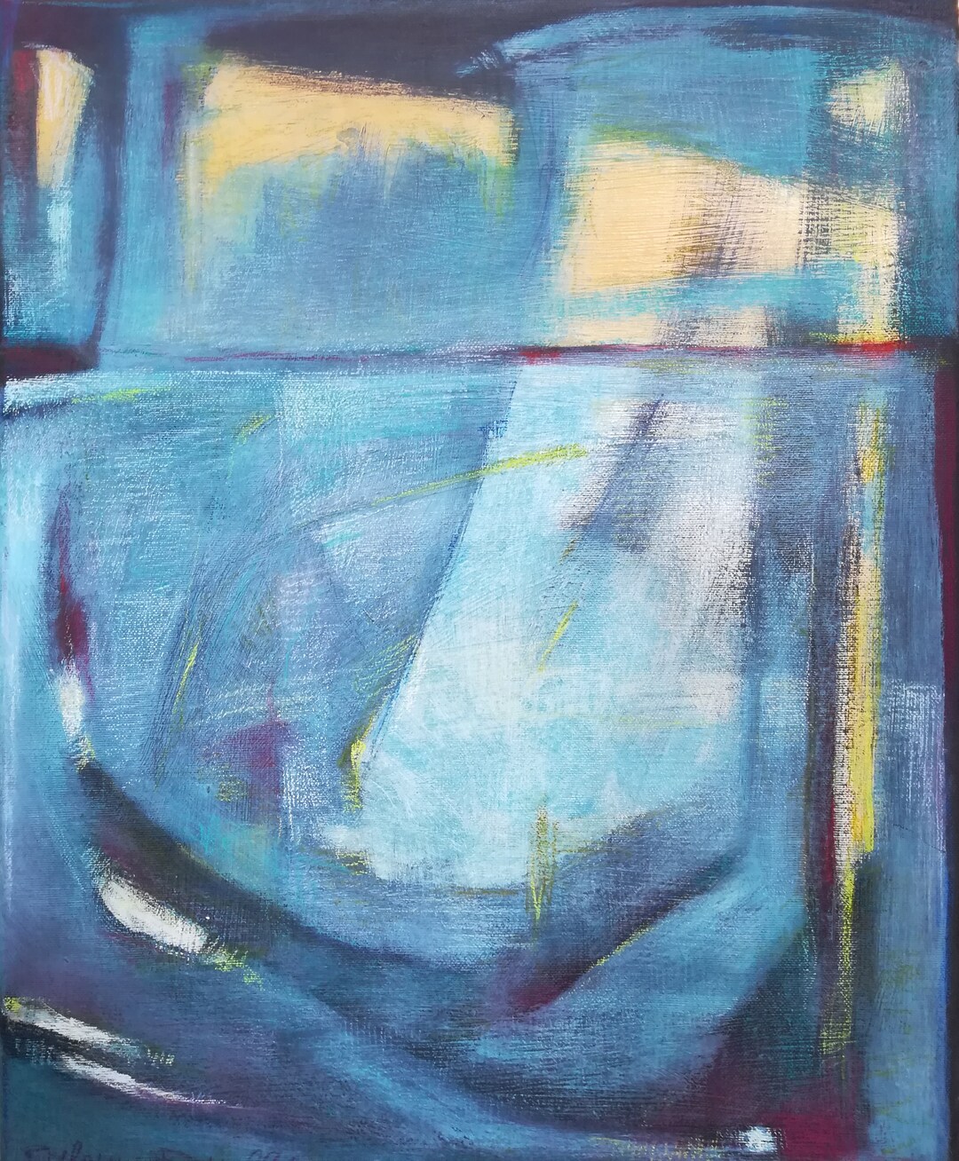 Original Blue and Yellow Abstract Painting, Acrylic on Canvas (19.68x15 ...
