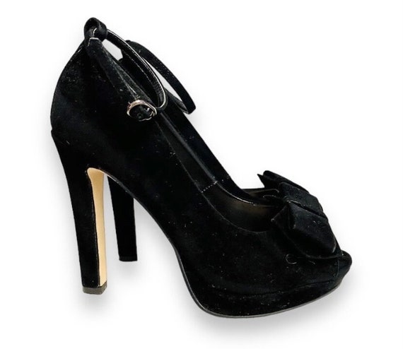 Kurt Geiger Heels. Black Velvet Ankle Strap Peep Toe Miss KG bella Heels With Bow. Size 3 Etsy UK