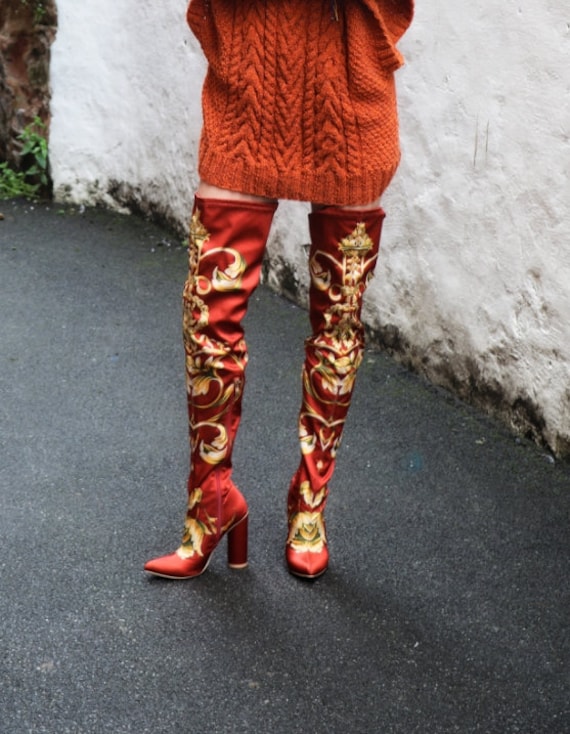 Satin thigh high boots sale