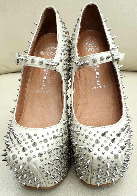 Jeffrey Campbell Iconic prickly Hidden Heel Platform Mary Jane Shoes. Punk Wedding. Ecru Leather With Silver Studs. Size 4 Etsy UK