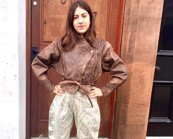 Batwing 80s Leather Jacket - Vintage Distressed Le