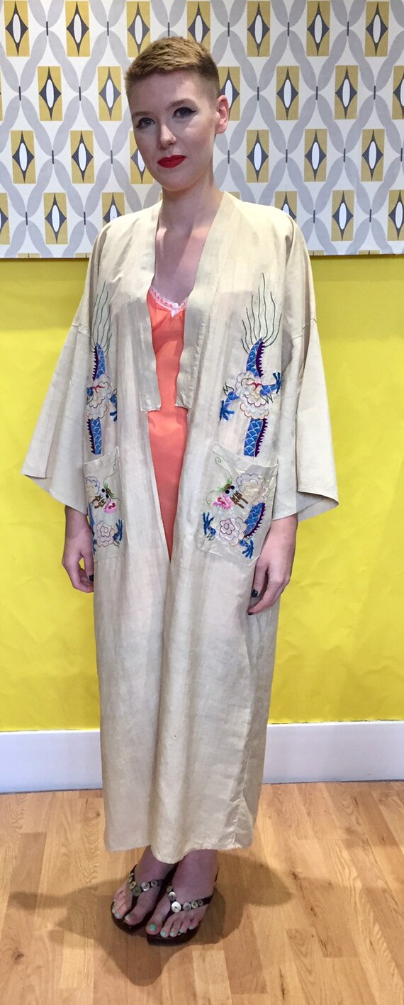 Antique 1920s Japanese Raw Silk Hand Embroidered … - image 5