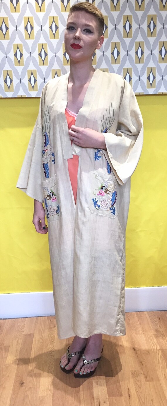 Antique 1920s Japanese Raw Silk Hand Embroidered … - image 8
