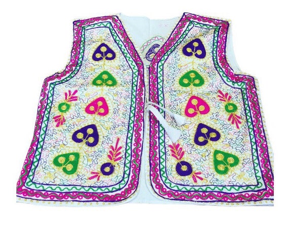 New retro Embroidered Indian waistcoat vest. Natural … - Gem
