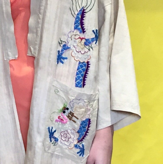Antique 1920s Japanese Raw Silk Hand Embroidered … - image 7