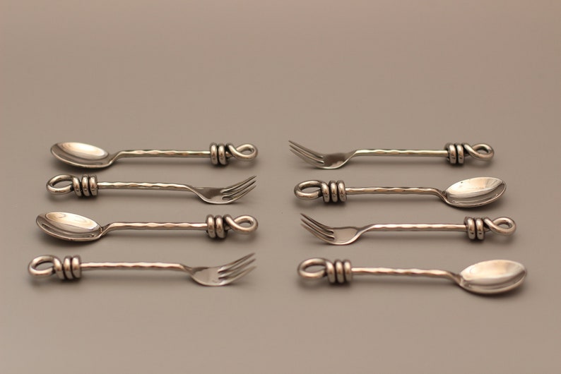 8 Piece Set 100 Handmade Artisan Stainless Steel Flatware Etsy