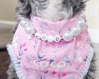 Personalized Pearl Bead Dog Necklace: Custom Pet Name