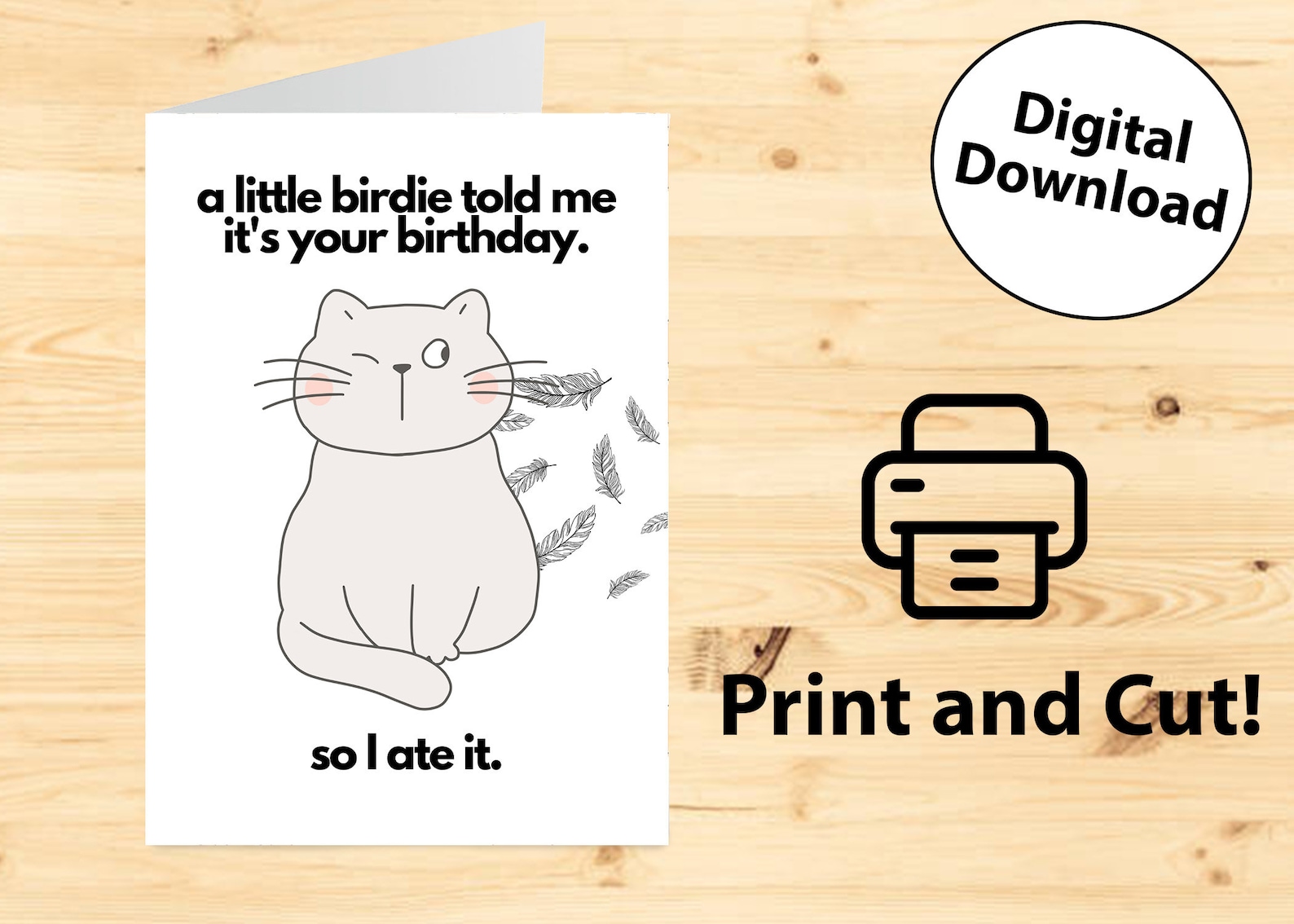 Printable Cat Birthday Card Funny Printable Birthday Card Etsy